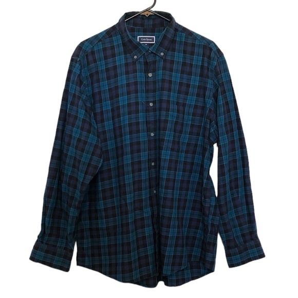 CLUB ROOM Shirt Men's Size XL Green Blue 100% Cotton Button Down Plaid Print - Picture 2 of 9